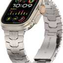 MioHHR Titanium Band Compatible for Apple Watch Ultra 49mm/ Series 10 46mm/ Series 9/8/7 45mm /SE 44mm, Adjustable Titanium Metal Strap Band with Scratch-Resistant Coating for Men, Frosted Silver