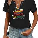 Women's Cinco De Mayo Shirt Mexican Fiesta Graphic Notched Neck Short Sleeve Tops, XL