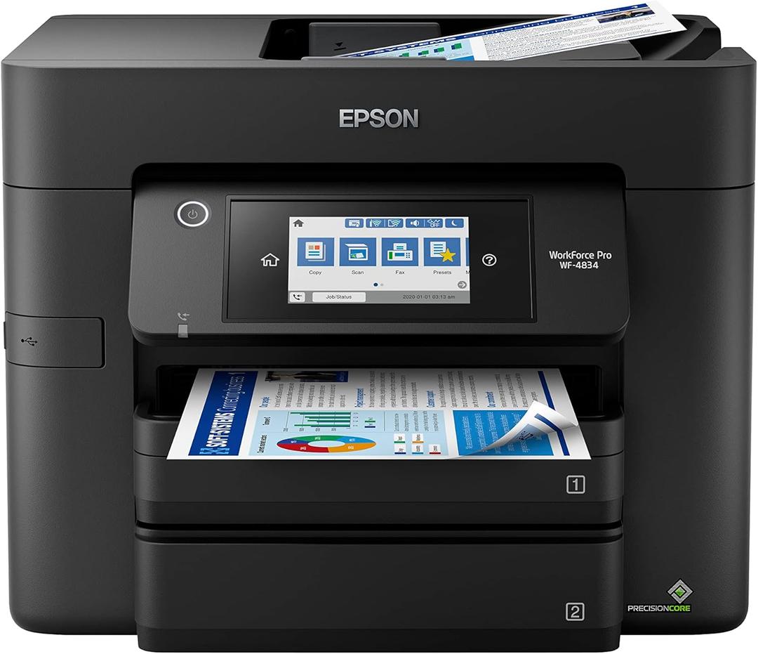 Epson Workforce Pro WF-4834 Wireless All-in-One Printer with Auto 2-Sided Print Copy, Scan and Fax, 50-Page ADF, 500-sheet Paper Capacity, 4.3" Color Touchscreen