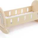 FReniland Wood Rocking Doll Crib for Dolls up to 18 Inches, Wooden Baby Doll Bed Dolls Cradle with Blanket & Pillow, Classic Pretend Play Toy for Kids Ages 3+