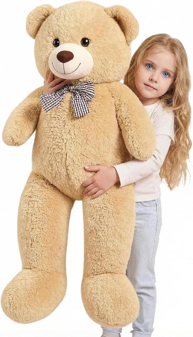 47 Inch Giant Brown Big Teddy Bear, Life Size Stuffed Animals, 4 Feet Light Brown Large Plush Toy for All Ages Kids, Girlfriend Boyfriend, Great Gift Idea for Birthday & Party Decorations