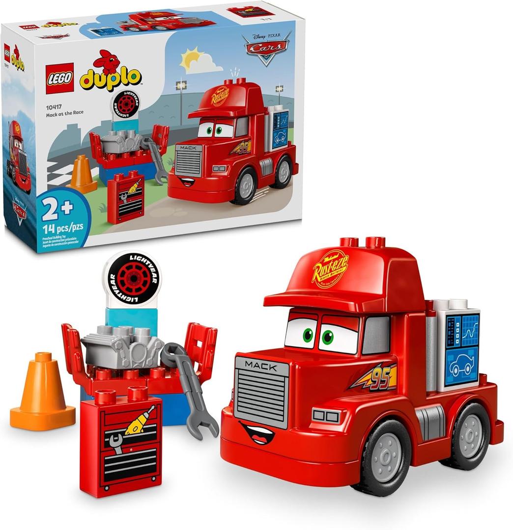LEGO Disney Pixar Mack at The Race Cars Toys - Pixar Cars Birthday Gift for Toddlers, Preschool, Boys & Girls, Ages 2+ - Educational Building Toys Set - 10417 LEGO Disney Pixar Mack at The Race Cars Toys - Pixar Cars Birthday Gift for Toddlers, Preschool, Boys & Girls, Ages 2+ - Educational Building Toys Set - 10417