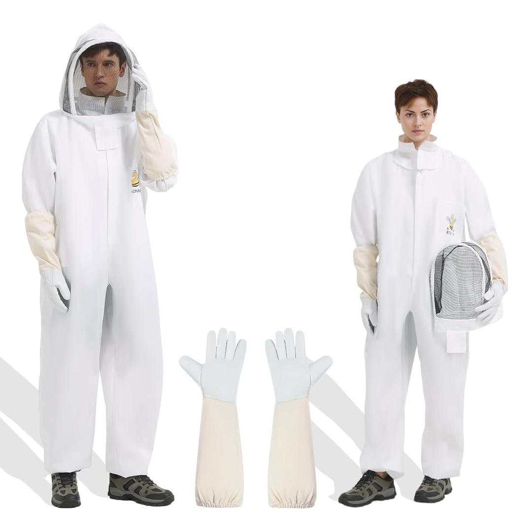 bee keeper suit for Men Women Sting Proof, Polycotton Beekeeping Suits Beekeeper Costume&with Glove &Ventilated Hood, Backyard and Beekeeping (L)