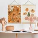 Yomisex Trendy Autumn Pumpkin Wall Art Poster, Boho Colorful Rustic Farmhouse Fall Pumpkins Canvas Prints Wall Art Framed for Home Bedroom Living Room Decor, 12x16 Inch Set of 2