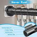 Tension Curtain Rod 34-120In(3-10Ft) with 2 Rod Holders, No Drilling Never Rust Long Shower Curtain Rod, Adjustable Spring Curtain Rod for Large Window or Outdoor Patio, Stainless steel, Matte Black