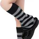 Olreco Leg Warmers Kawaii Leg Warmers Y2K Harajuku Legs Warmer for Girls Women Gyaru Cutecore Lolita Accessories Gothic Socks (One Size, B Black & Gray Stripes Flared)