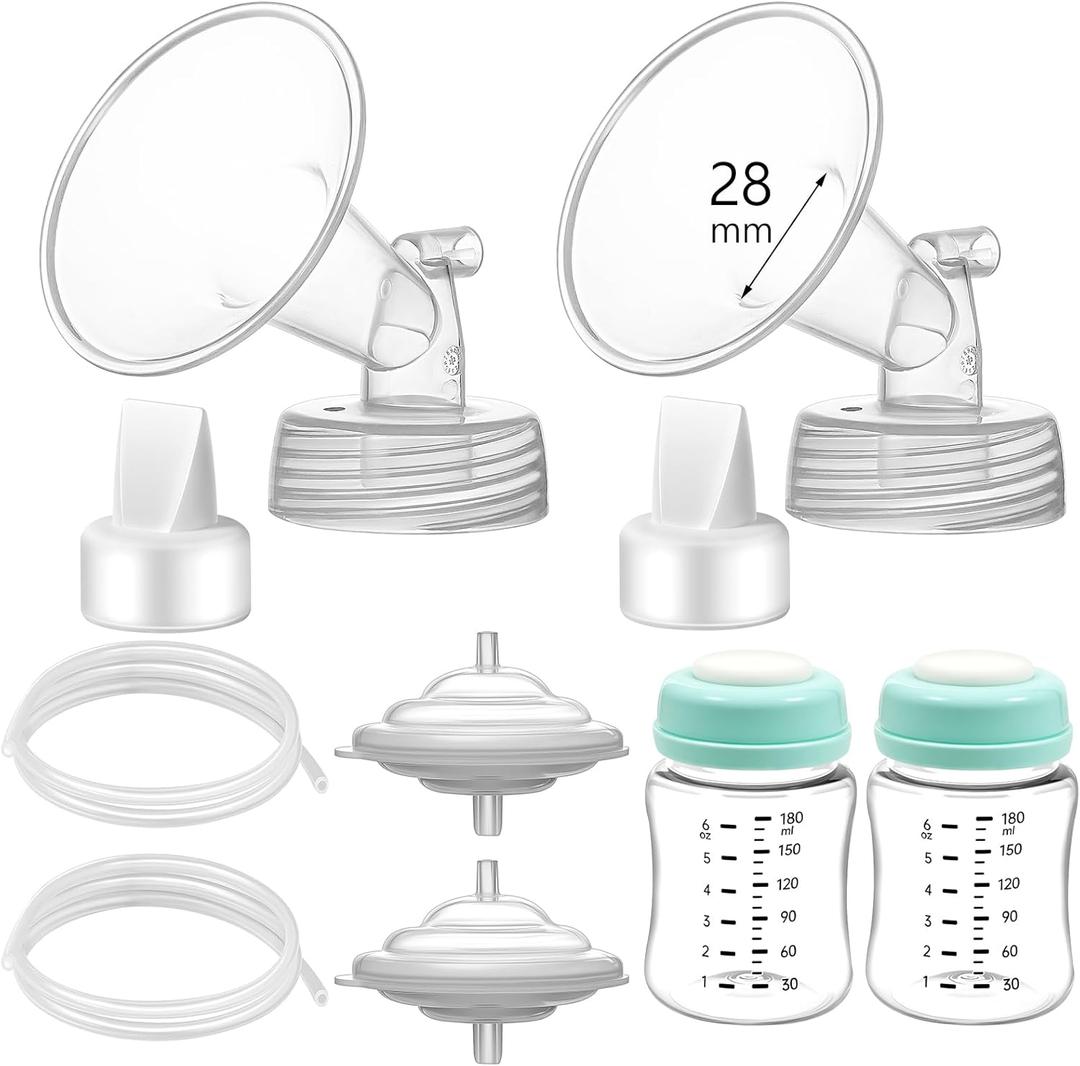 Pump Parts Compatible with Spectra S1/S2/9 Plus, Not Original Accessories, Full Set Replacements Include 28mm Flange, Duckbill Valve, Backflow Protector, Tubing and Bottle