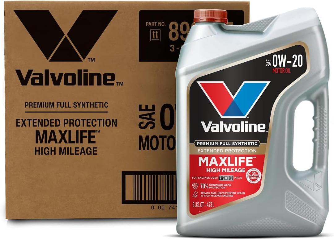 Valvoline Extended Protection High Mileage with Ultra MaxLife Technology 0W-20 Full Synthetic Motor Oil 5 QT, Case of 3