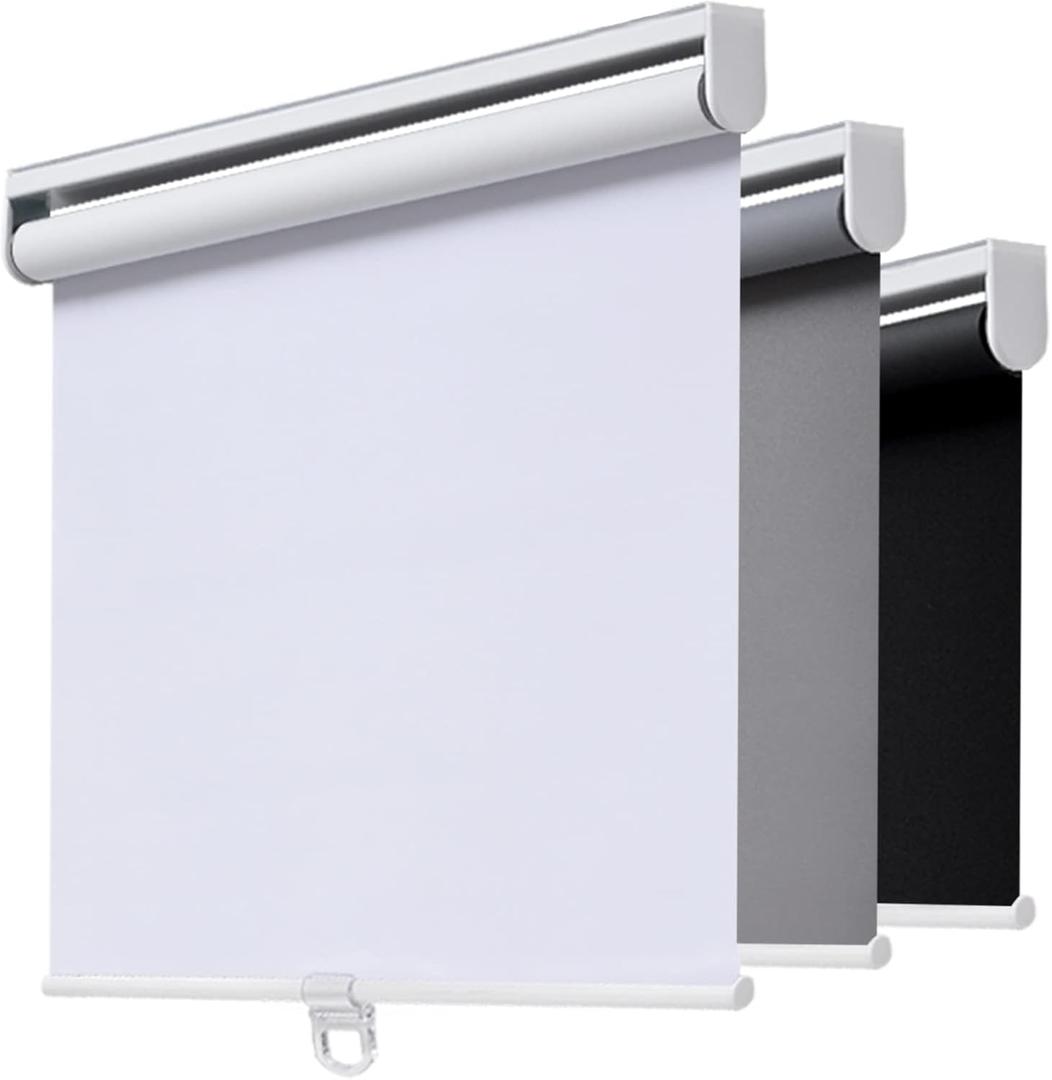 2 pack AOSKY Cordless Roller Shades Blackout Blinds for Windows Room Darkening Rolled Up Shades with Spring System, UV Protection Window Shades Door Blinds for Home and Office (38" W x 72" H, White)
