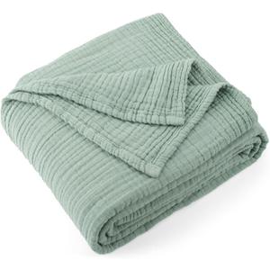 Carriediosa 100% Cotton Muslin Throw Blanket 70" X 80" Twin Size4-Layers Summer Gauze Throws for Bed CouchSoft Lightweight Breathable Linen Blankets Bedspread for Adults All SeasonSage Green