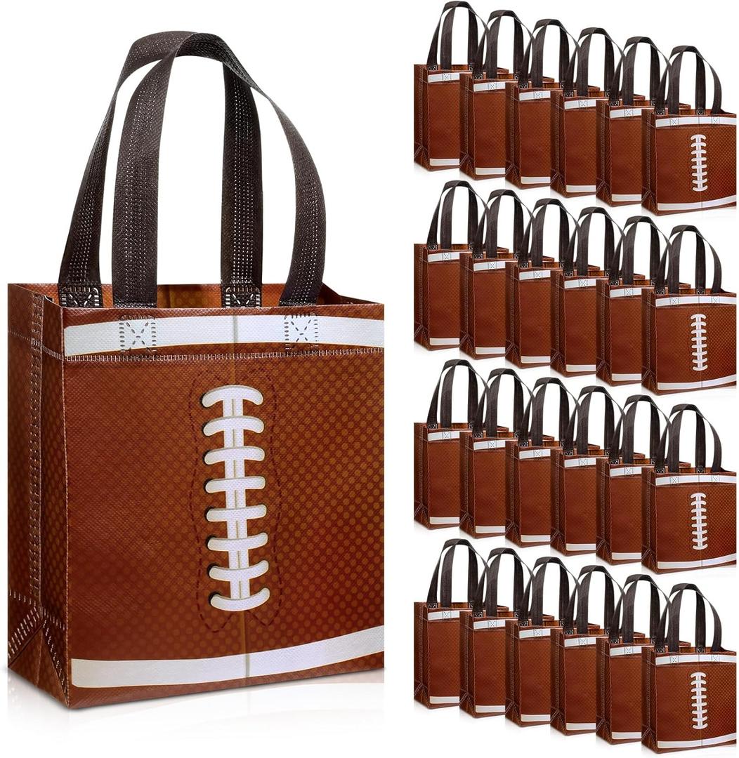 Huhumy 24 Pcs Football Party Favor Bags Treat Goodie Snack Gift Bags with Handles for Sports Team Gift Birthday Party Supplies