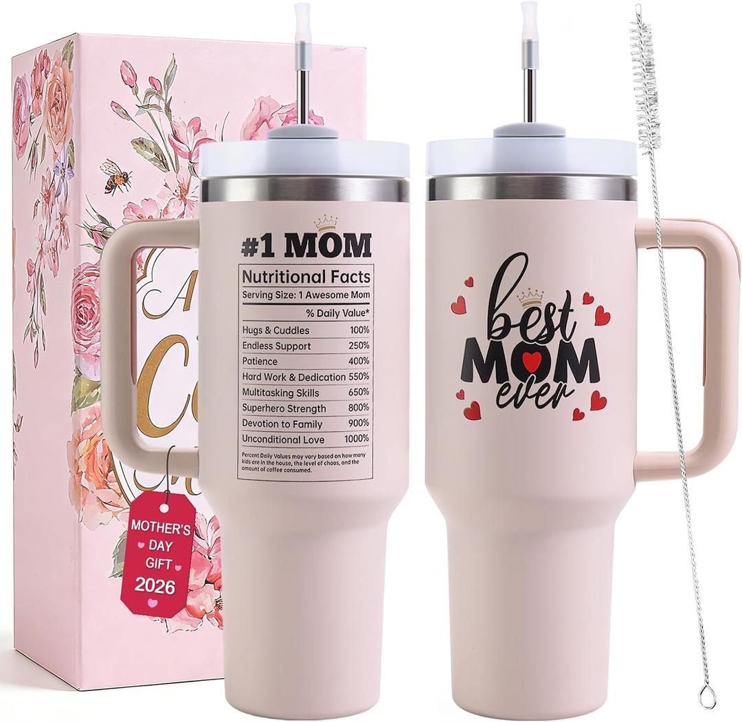 Mothers Day Gifts for Mom, Best Mom Ever Tumbler with Handle 40oz - Moms Birthday Gift Ideas from Daughter, Son, Mama Coffee Tumbler - Christmas Gift Best Mom Ever Mug