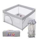 BABELIO Foldable Baby Playpen 46"  46", Portable Playard for Babies and Toddlers, Parents' Picks Awards Winner, No Assembly Required, Indoor & Outdoor Kids Safety Play Pen Area, Travel Fence, Grey