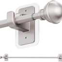 ENJOYBASICS No Drill Curtain Rods for Window 28 to 60 Inches, 5/8 Inch Diameter Renter Friendly Drapery Rod with Adhesive Brackets without Drilling, Adjustable from 27 to 65 Inches, Nickel