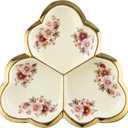fanquare 3 Compartment Platter, Gold Porcelain Appetizer Serving Tray, Floral Ceramic Divided Serving Plate for Fruit, Candy, Nuts, Large