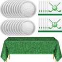 Kochorie 73 Pieces Golf Party Tableware Set 7 & 9 Inch Golf Plates and Napkins Disposable Green Grass Field Plastic Tablecloth Golf Tableware for Birthday Sports Theme Party Supplies, Serve 24 Guests