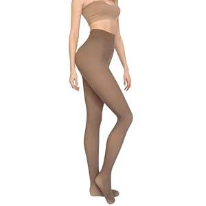 Pocleanyo Fleece Lined Tights Women, Coffee Fake Translucent Pantyhose Sheer Warm Leggings, Winter Thermal Thick Tights for Women Under Dress Medium