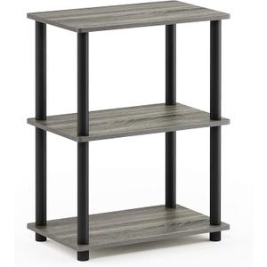 Furinno Rata 3-Tier Industrial Multipurpose Flat Base Shelf Display Rack, French Oak Grey Furinno Rata 3-Tier Industrial Multipurpose Flat Base Shelf Display Rack, French Oak Grey