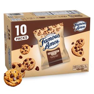 Famous Amos Classic Chocolate Chip Cookies, Bite-size cookies, Sweet Treats, 10 Pack Box, 1oz Bag (EXP 08/27/26)