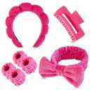 aqulen 7 Pcs Spa Set, Facial Headband, Spa Headband and Wristband Set, Skincare Headband, College Style Girl Gift, Hair Accessories for Women and Girls（Hot Pink）
