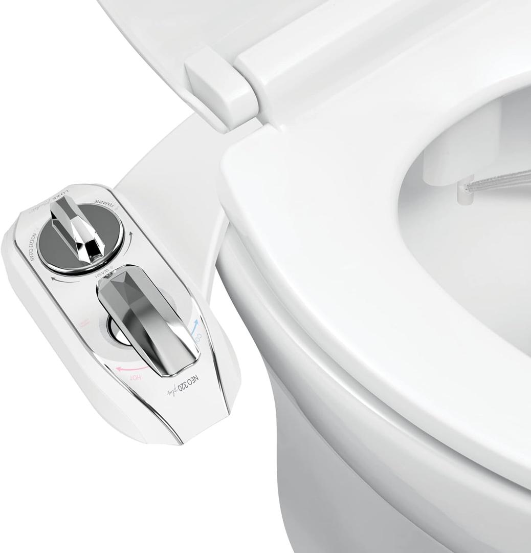 LUXE Bidet NEO 320 Plus - Patented Bidet Attachment for Toilet Seat, Innovative Hinges to Clean, Slide-in Install, Advanced 360 Self-Clean, Warm, Dual Nozzles, Feminine & Rear Wash (Chrome)
