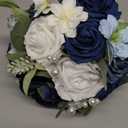 Ling's moment Dsuty Blue Bridal Bouquet for Bride, Navy Blue Wedding Bouquets for Bride Maid of Honor Bridesmaid, 9 Inch Silk Round Artificial Wedding Flowers Bouquets, Small Bridesmaid Bouquet