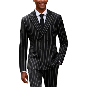 UNINUKOO Men's Suits 2 Piece Pinstripe Double Breasted Tuxedo Suit for Men Slim Fit Formal Dress Blazer Jacket Pants, Size: M