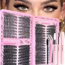 Lash Clusters Kit, 560 Pcs Eyelashes Clusters Kit 9-16mm Individual Volume Lash Extension Kit D Curl Fluffy Wispy False Eyelashes (40D+60D+80D New, With Bond & Seal Tweezers Brush)