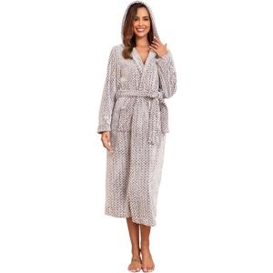 RONGTAI Womens Robes Plush Fleece Hooded Bathrobe Thick Nightgown with Pockets Fluffy Sleepwear (Medium, Wheat)