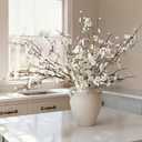 florisso 6 PCS Artificial Cherry Blossom Branches Spring Indoor Decoration, Faux Flowers 34.45" Long Stems Plum Fake Peach Plants Real Touch Silk for Wedding Home Bedroom Party Table Office, White