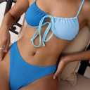 ZAFUL Women High Cut Bikini Sets String Sexy Swimsuit Two Piece Underwire Bathing Suit Brazilian Cheeky Cut Out Cute Swimwear (Blue, S)