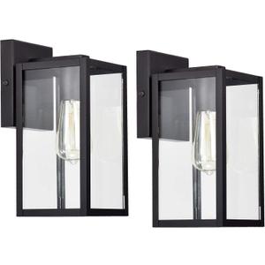2 x MICSIU 2 Pack Outdoor Light Fixture, 11 Inch Modern Farmhouse Exterior Wall Sconce with Clear Glass, Textured Black Outside Porch Lights for House Garage Patio, E26 Base, ETL Listed