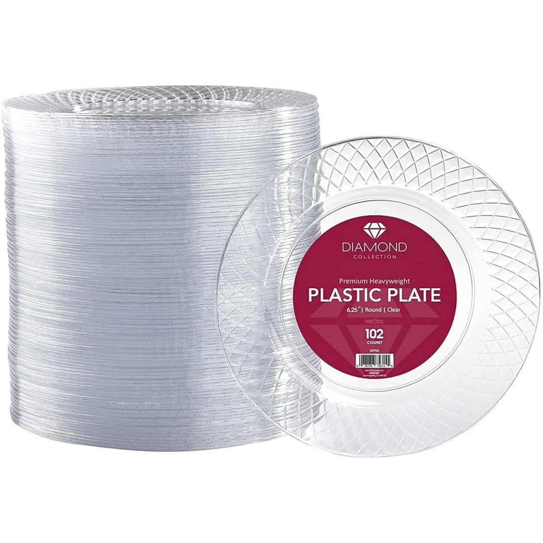 Prestee Clear Plastic Plates, 150ct of 9" Disposable Heavy Duty Hard Plates for Party, Elegant Cake Dessert Salad Appetizer Dinner Plate for Wedding, Holiday, Easter Plates, Christmas Party Supplies
