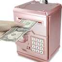 Mini ATM Piggy Bank ATM Machine Best Gift for Kids,Electronic Code Piggy Bank Money Counter Safe Box Coin Bank for Boys Girls Password Lock Case (Rose Gold)