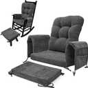 5 PCS Glider Rocker Replacement Cushions with Storage Side Pocket, Luxuriy Chenille Fabric Foam & Microfiber Filling, Thickened & Supportive Rocking Chair Cushion Set, Dark Grey