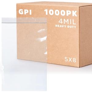 5" x 8" Heavy-Duty Zip Bags - 100 Count - Clear Plastic Reclosable Zipper Baggies, 4 Mil Thick Freezer Storage Poly Bags with Resealable Zip Top Lock for Packaging Food, Tools & Sharp Objects.