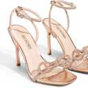 DREAM PAIRS Women's Double Bowknots Crystal Sandals Clear Slingback Heels Square Toe Shoes for Party Wedding (Beige)