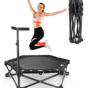 Foldable Mini Trampoline — One-Step Fold & Open, 42" Rebounder Trampoline for Adults & Kids, 450lbs Max Load, Adjustable T-Bar, Indoor & Outdoor Workout