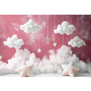 YongFoto Cute Sky Clouds Star Pink Backdrop 5x3ft Kids Photography Background Boy Girl Birthday Baby Shower Cradle Ceremony Party Banner Child Portrait Photoshoot Wallpaper Photo Studio Booth Props (5ftx3ft)