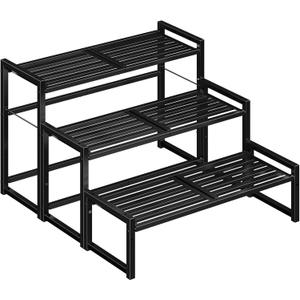 3-Tier Metal Plant Stand, Heavy Duty Waterproof Indoor Outdoor Stackable Shelf, Tall Flower Pot Holder & Display Rack for Garden, Black