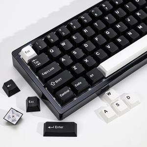 WOB PBT Double Shot Custom Keycap Set,174 Keys Black and White Gaming Key Caps Cherry Profile Keycaps for 61/64/68/84/87/100/104/108 Mechanical Keyboard