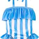 Weebaby Baby Girl Swimsuit One Piece Toddler Swimsuit Girl Newborn Infant Swimwear Strawberry Bathing Suits for Girls (3-6Months, Blue Stripe)