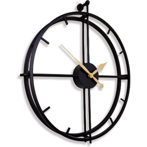 Qukueoy Double Layer Modern Art Big Clock 3D Decorative Large Metal Wall Clocks for Living Room,Minimalism, Battery Operated, 20"x24" (Black)