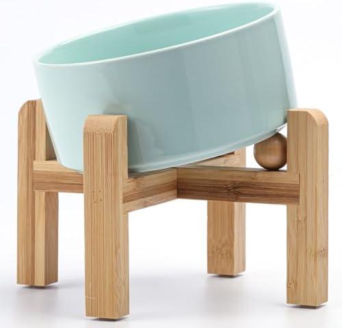 Petygooing Elevated/Raised 15°Slanted Ceramic Dog Bowl for Small and Medium Breeds, Tilted Anti Slip Pet Bowl,Food Water Dish with Stand for Cats and Dogs (28 OZ/3.6 Cups) Blue Sky