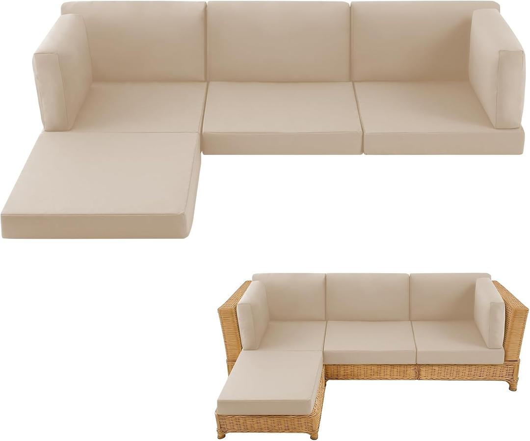 9-Piece Patio Furniture Cushions Set, Replacement Outdoor Cushions for 4-Seat Patio Sectional, Waterproof & Fade Resistant Deep Seat Cushion for Outdoor Sofa, Beige, 9pcs