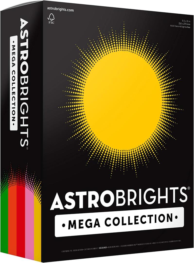Astrobrights Mega Collection, Colored Cardstock, "Retro" 5-Color Assortment, 320 Sheets, 65 lb/176 gsm, 8.5" x 11" (91688)