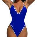 HYTENSUN Women's Criss Cross One Piece Swimsuits V Neck Binding Ribbed Swimwear High Cut Bathing Suit Small