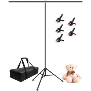Hemmotop 7x5ft (HxW) T-Shape Photo Backdrop Stand, Portable Green Screen Stand Only with 5 Clip Clamps and Carry Bag, Adjustable Background Support Kit for Birthday, Baby Shower, Parties, Photoshoots