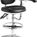 Medical Dental Assistant Chair with Rotatable Armrest Rolling Medical Chair Ergonomic Swivel Seating Back Support Dentist Stool for Clinics, Dental Offices, Labs-Black (Black-pu Leather)