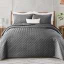 Exclusivo Mezcla Soft Quilt Set King Size, 3 Pieces Lightweight Quilts Grey Bedspreads Coverlets Bedding Set for All Seasons, Weave Pattern (King (106"x96"))
